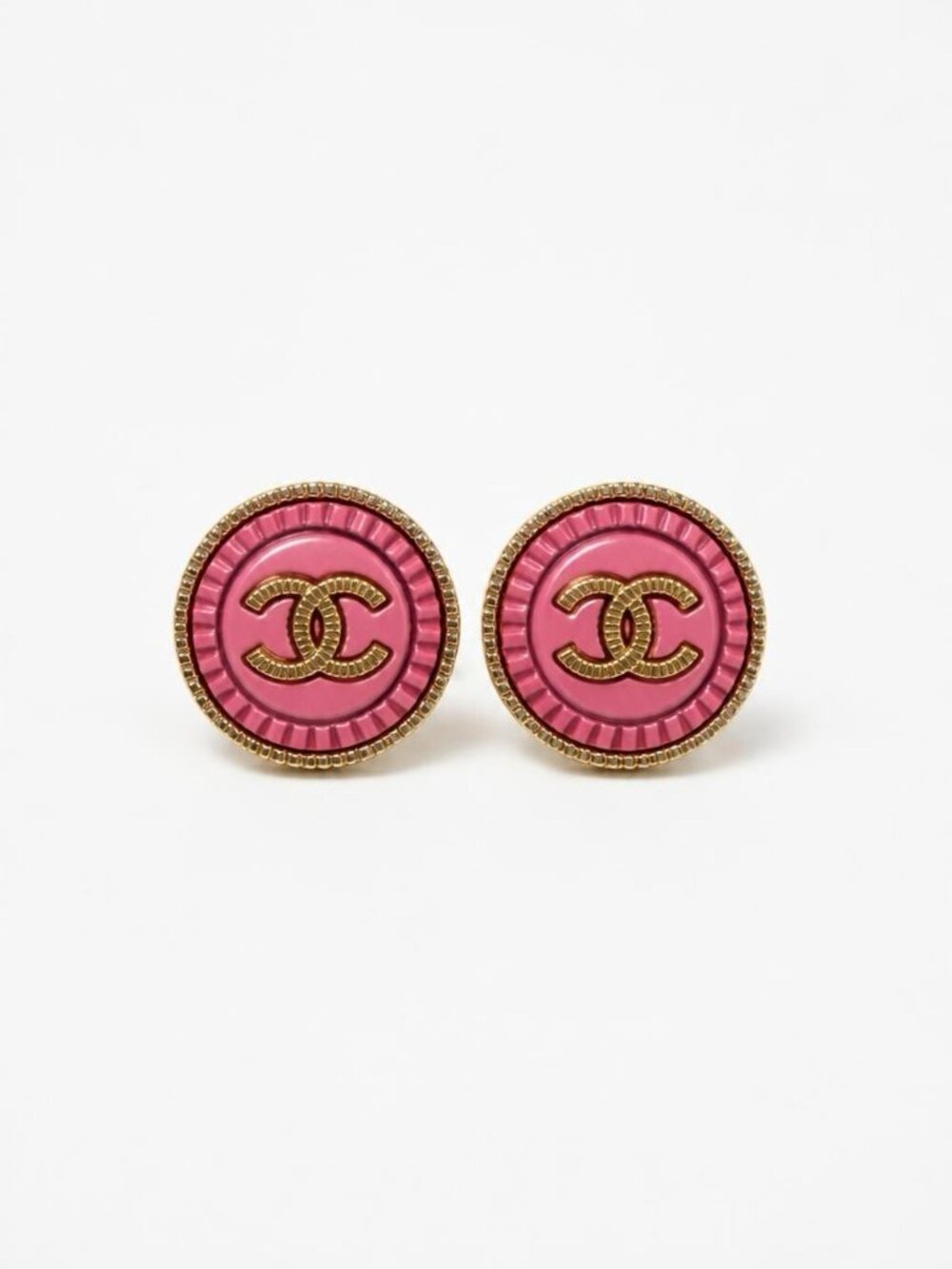 Gold & Pink up cycled Button Earring studs